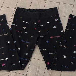 Champion Kids' Black Leggings with Multicolor Logos